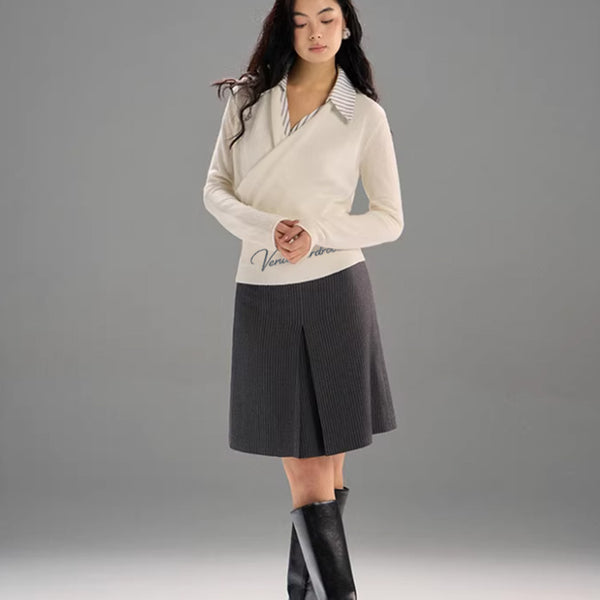 Ivory Collar Wrap-Knit Sweater Top