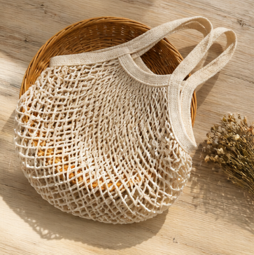 Organic Cotton Mesh Fruit Bag – Handheld & Shoulder String Market Bag with Adjustable Handles