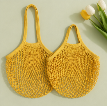 Organic Cotton Mesh Fruit Bag – Handheld & Shoulder String Market Bag with Adjustable Handles