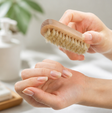 Double-Sided Pig Bristle Brush – Natural Wooden Handled Scrub Brush for Nails, Bathing & Soap Lathering