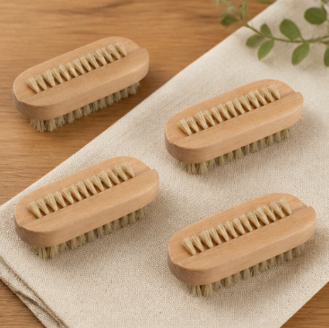 Double-Sided Pig Bristle Brush – Natural Wooden Handled Scrub Brush for Nails, Bathing & Soap Lathering