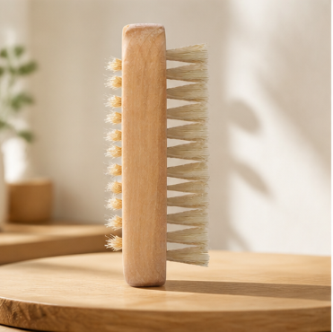 Double-Sided Pig Bristle Brush – Natural Wooden Handled Scrub Brush for Nails, Bathing & Soap Lathering