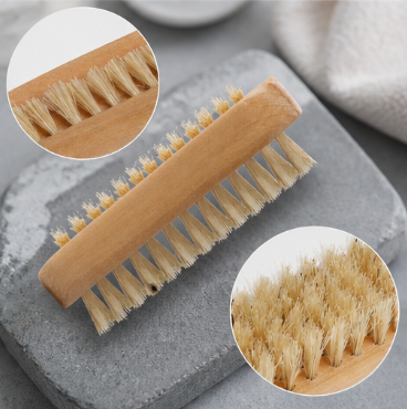 Double-Sided Pig Bristle Brush – Natural Wooden Handled Scrub Brush for Nails, Bathing & Soap Lathering