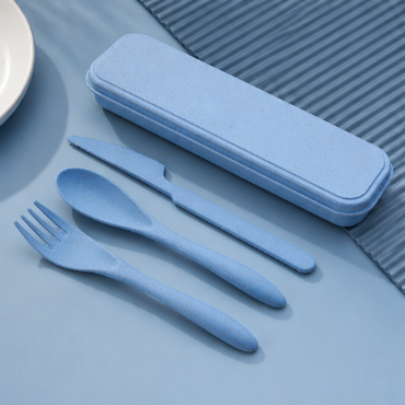 Wheat Straw Travel Cutlery Set – Portable 3-in-1 Fork, Knife & Spoon with Storage Case, Reusable & Eco-Friendly