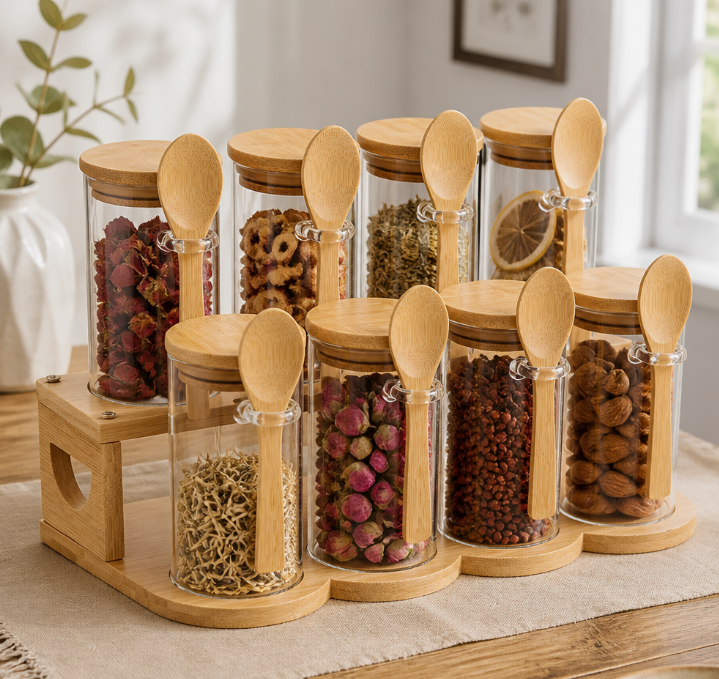 Sealed Glass Storage Jar | Airtight Moisture-Proof Food Container with Bamboo Lid